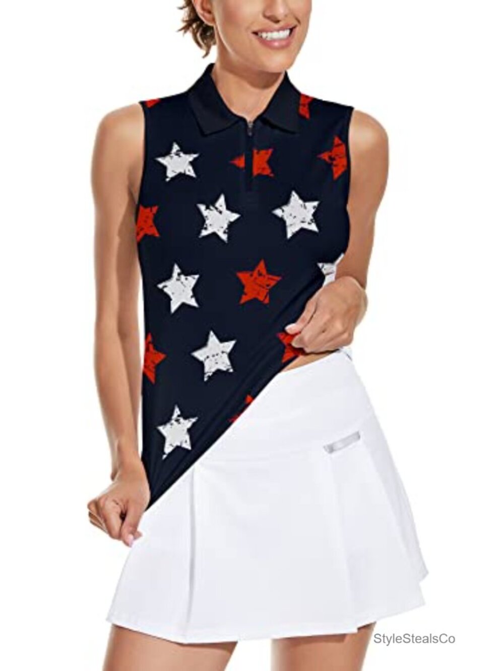 Sleeveless Golf Polo Floral Print 1/4 Zip Moisture Wicking Quick Dry